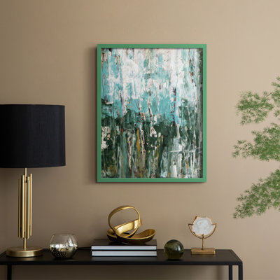 «Abstract Turquoise Forest II», reproduction encadrée - bois massif