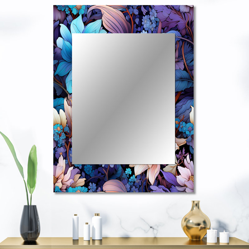 Demato céleste bleu pivoines Stellar Pure - miroir floral, miroir mural floral unique, impression d'art en métal