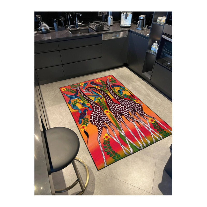 Tapis tissé avec motif de girafe, Rond 5 pi