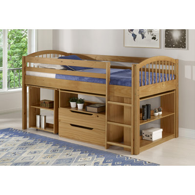 Lit mezzanine simple en bois massif avec bureau à tiroirs et tente interchangeable Abigail