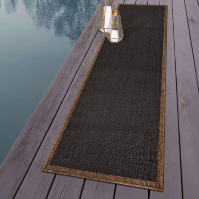 Border Dark Gray/Natural Easy-Care Jute-Style Indoor/Outdoor Flat Woven Area Rug