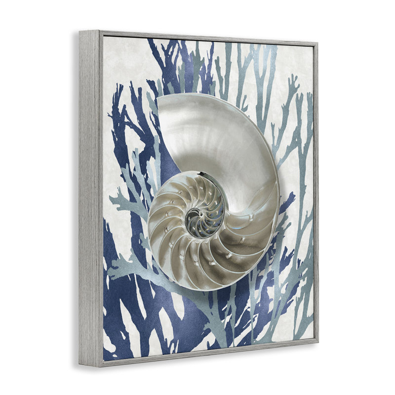 «Shell Coral Beach Blue» par Caroline Kelly - reproduction d'art, Estampe numérique Farmhouse, H 30 po x l 24 po
