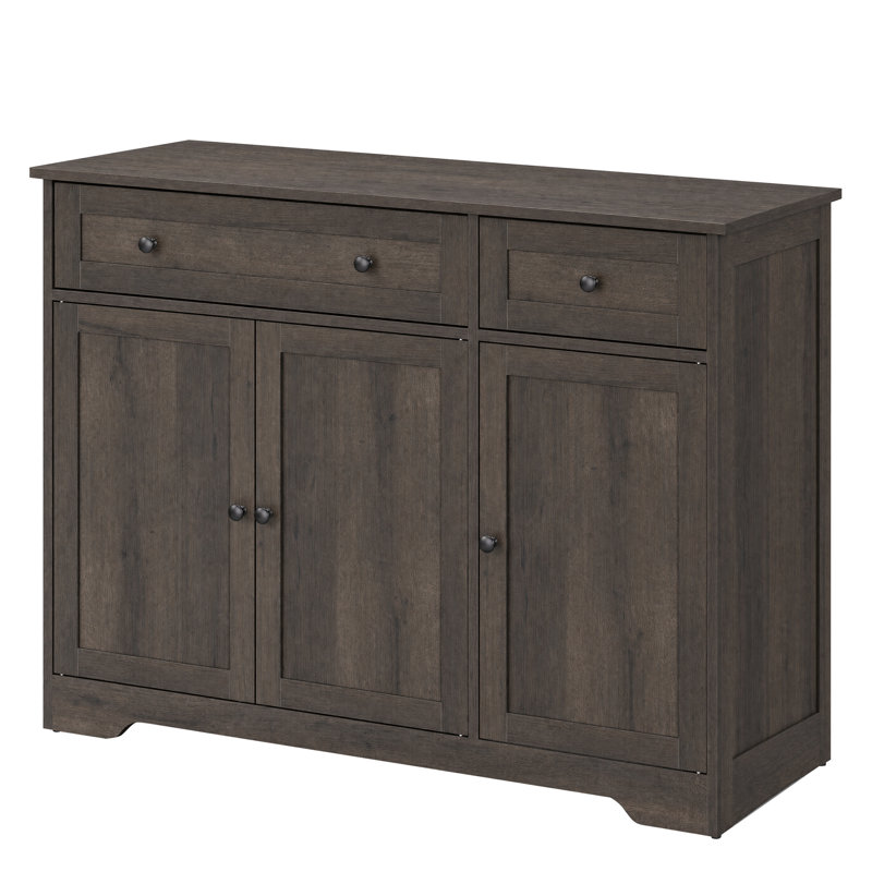 Buffet Farmhouse avec 2 tiroirs, tablettes réglables et 3 portes, Brown