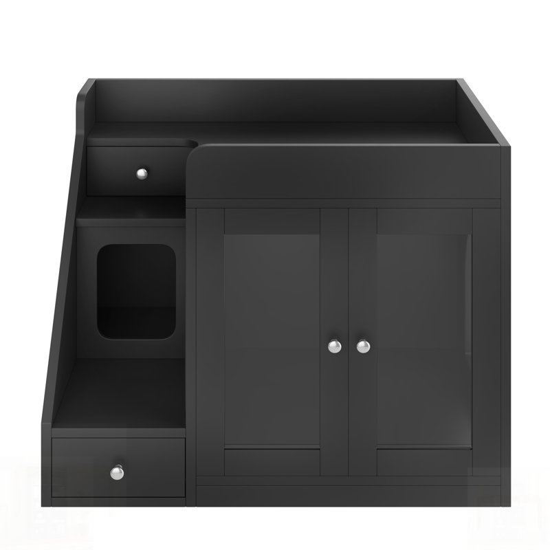 Enceinte de litière pour chat avec lumière, meuble de litière caché avec 2 tiroirs de rangement, table d'appoint pour chat pour le salon