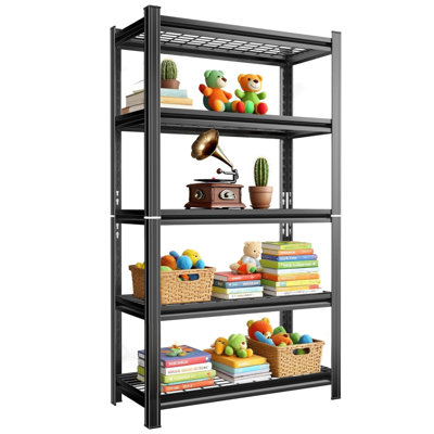 Support de rangement robuste en métal à 5 couches réglables pour les grandes surfaces, les gymnases et les cuisines, charge de 2 000 livres, noir, installation à hauteur rapide, assemblage facile des pièces