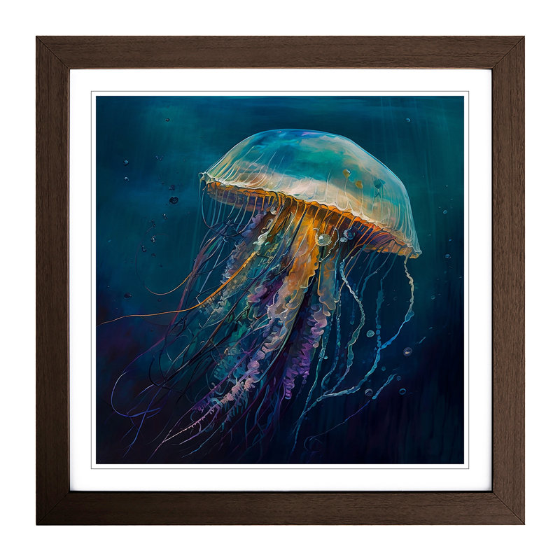Jellyfish Palette Knife Painting - Framed Print, Walnut