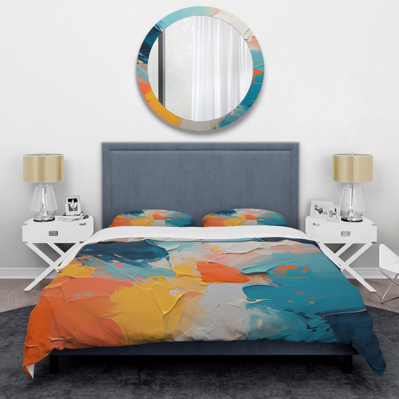 «Blue and Orange Paint Abstract Expression 3», ensemble de housse de couette à peinture abstraite
