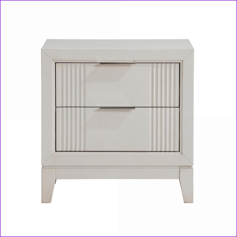 Table de chevet moderne blanche antique avec 2 tiroirs et façades en roseaux
