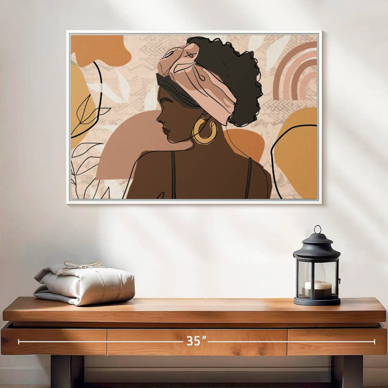 Boho, fille africaine, Cadre flottant blanc, 25 po x 17 po