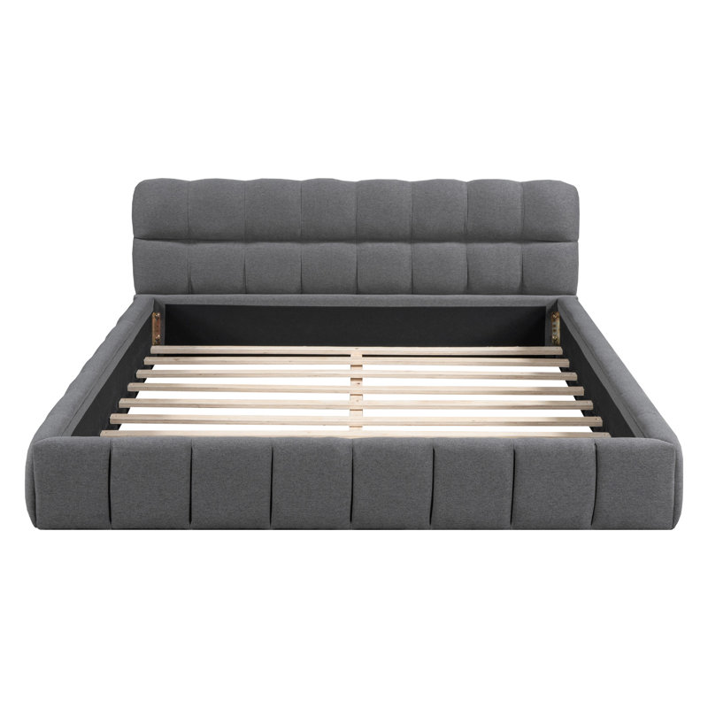 Lit plateforme tapissier avec tissu épais, Gris
