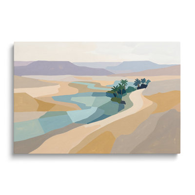 Tableau abstrait multicolore sur toile représentant un paysage désertique, une oasis. Décoration murale picturale idéale pour le salon, la salle à manger et la chambre.