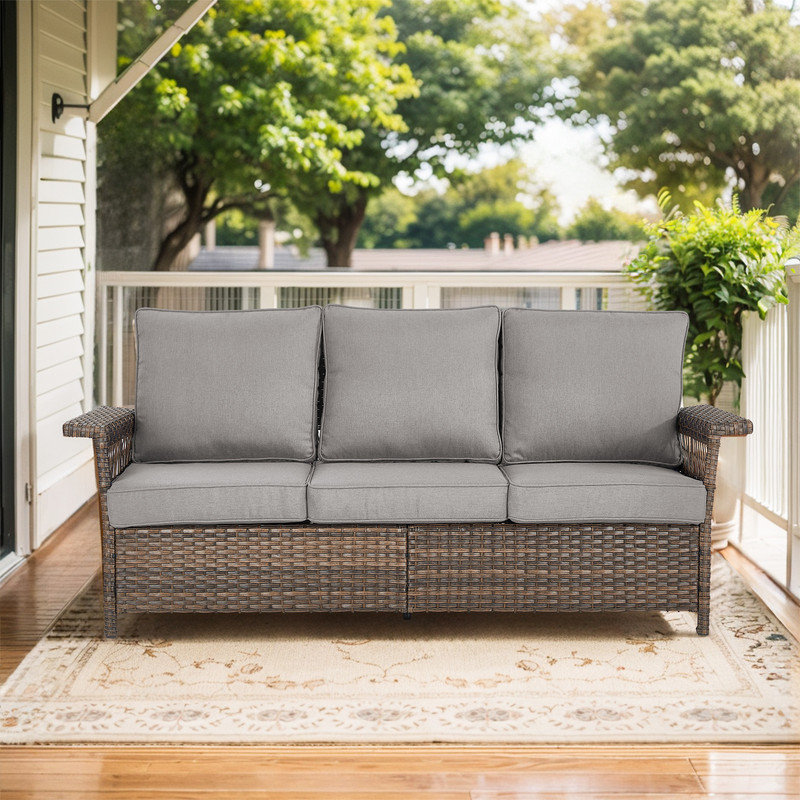 Canapé de patio d'extérieur en osier de 78 po avec coussins Myrella, Gris