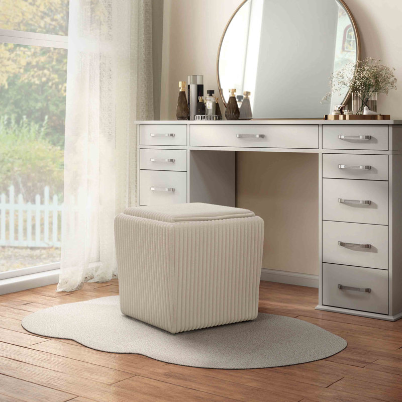 Repose-pieds carré avec rangement, Beige