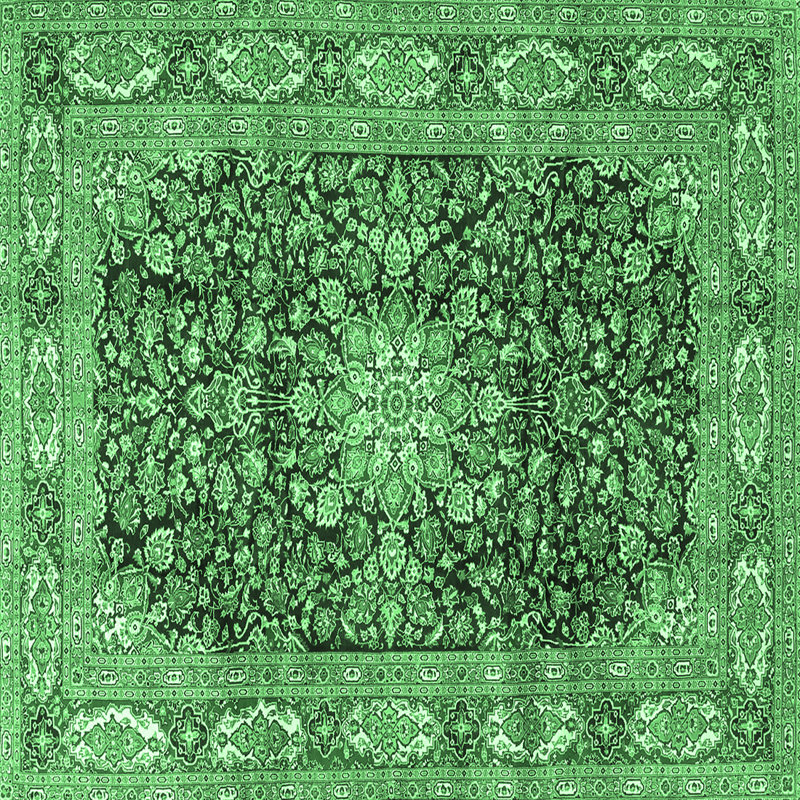 Tapis oriental vert / gris / noir en laine et polyester tissé à la machine Kaylean, Carré 6 pi
