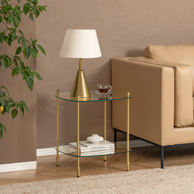 Table de bout à 2 niveaux Helga avec plateau en verre trempé et structure en métal