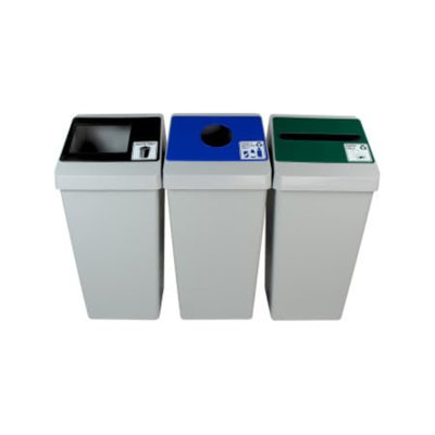 Sturdy Essentials Smart Sort Triple Bin 66 Gallon Commercial Trash, Cans And Bottles, And Paper Waste Combo Bin For Businesses, Schools, Lobbies, And Public Spaces