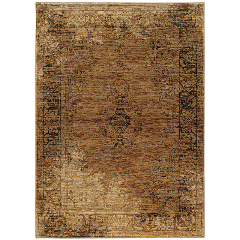 Tapis oriental brun tissé à la machine 2 pi x 3 pi résistant aux taches, Rectangle 3 pi x 5 pi