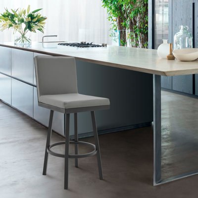 Aloysia Swivel Modern Counter or Bar Height Armless Bar Stool in Faux Leather and Metal