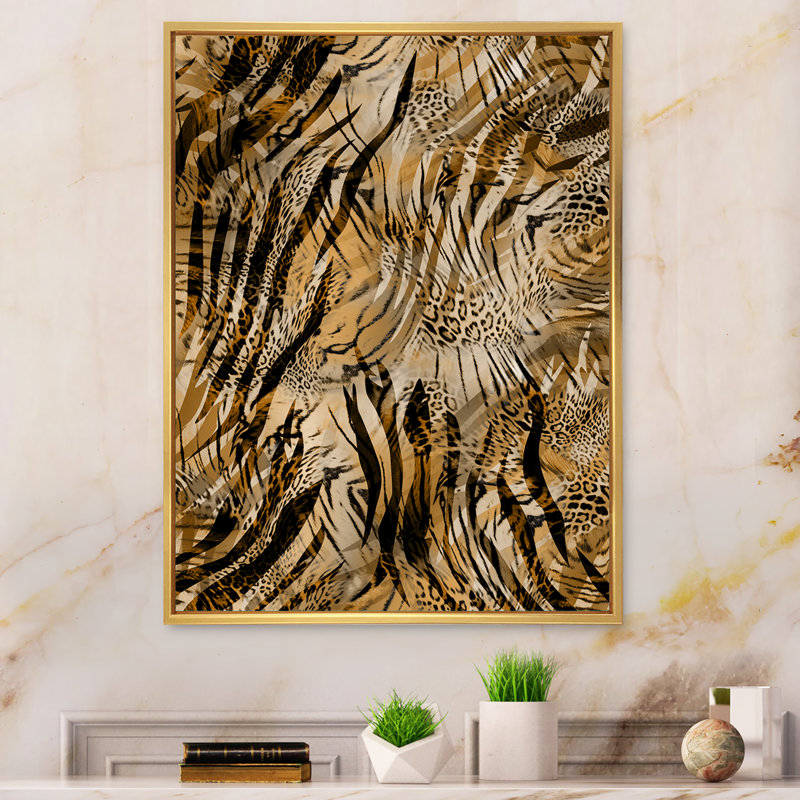Léopard et tigre IV - Impression sur toile, H 36 po x l 24 po x P 1 po, Toile à cadre flottant doré