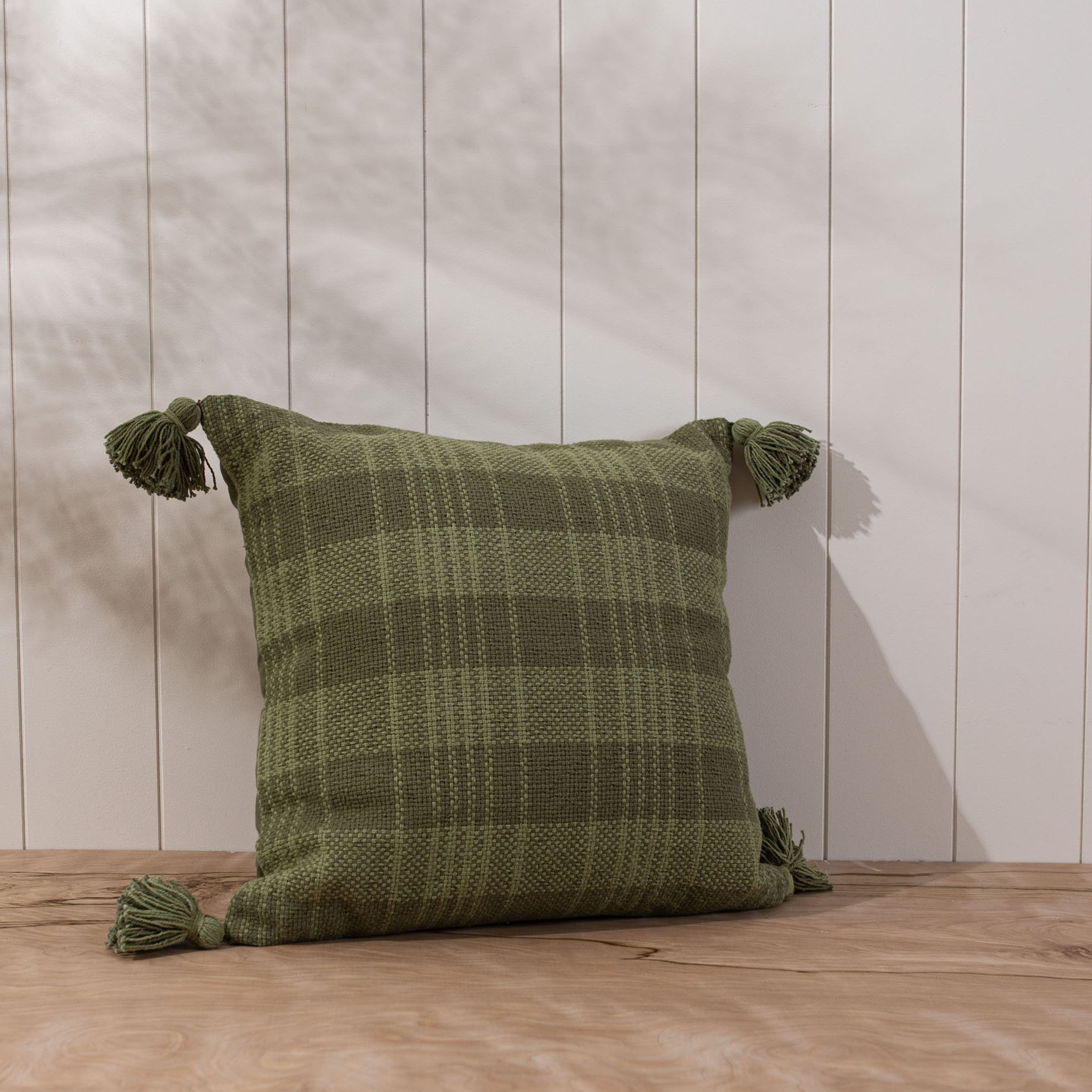 Green plaid shop throw pillows