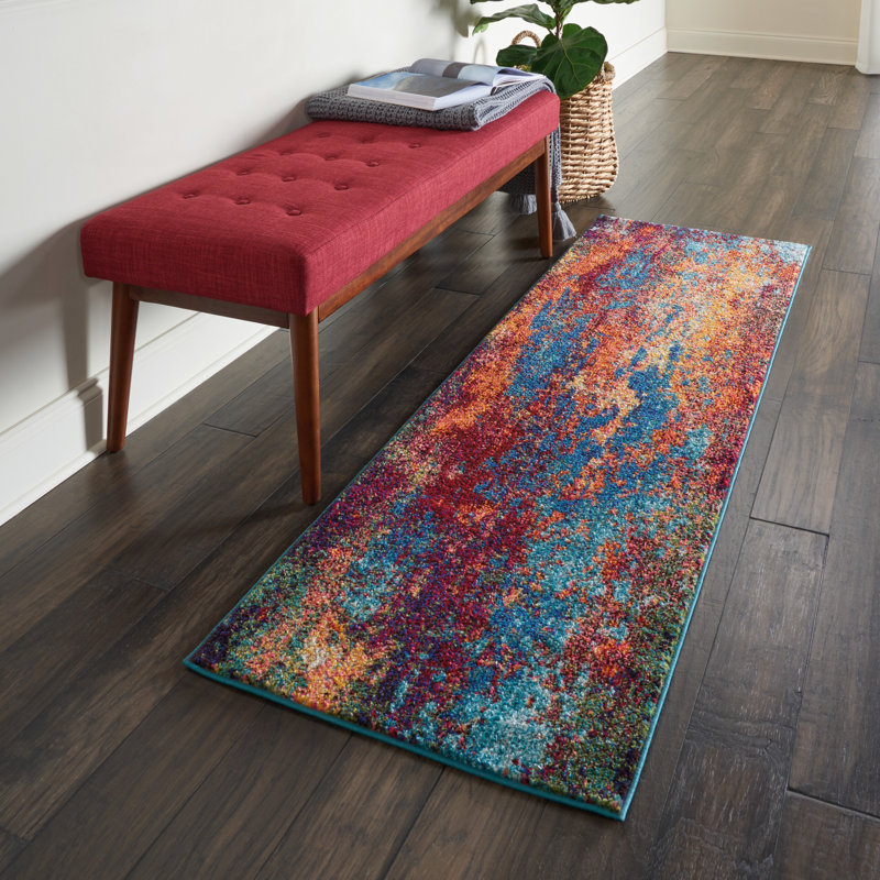 Tapis bleu moderne Enoch, Tapis de couloir 2 pi x 6 pi
