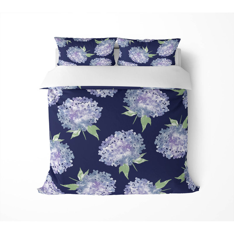 Ensemble d'édredon léger Hydrangea Love, Édredon simple + 2 taies d'oreiller standard, Cobalt; cobalt