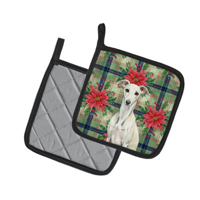 Paire de poignées blanches Whippet Christmas Poinsettas