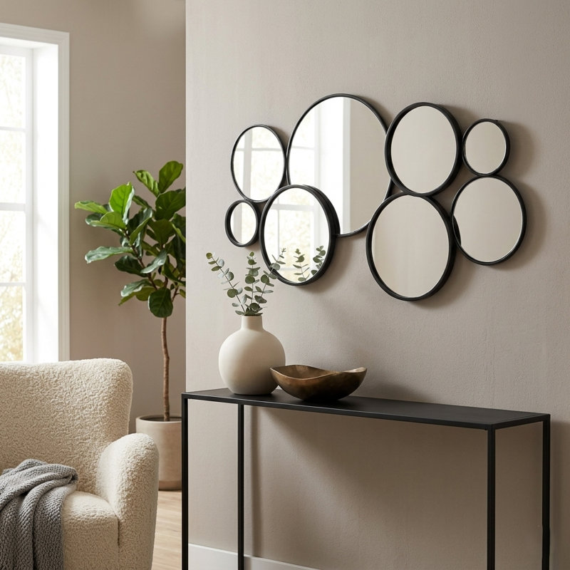 Solaz Multi Panel Round Wall Mirror | Black |
