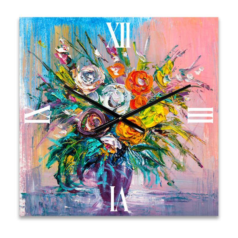 Horloge murale Bouquet de fleurs éclatantes, Très grand