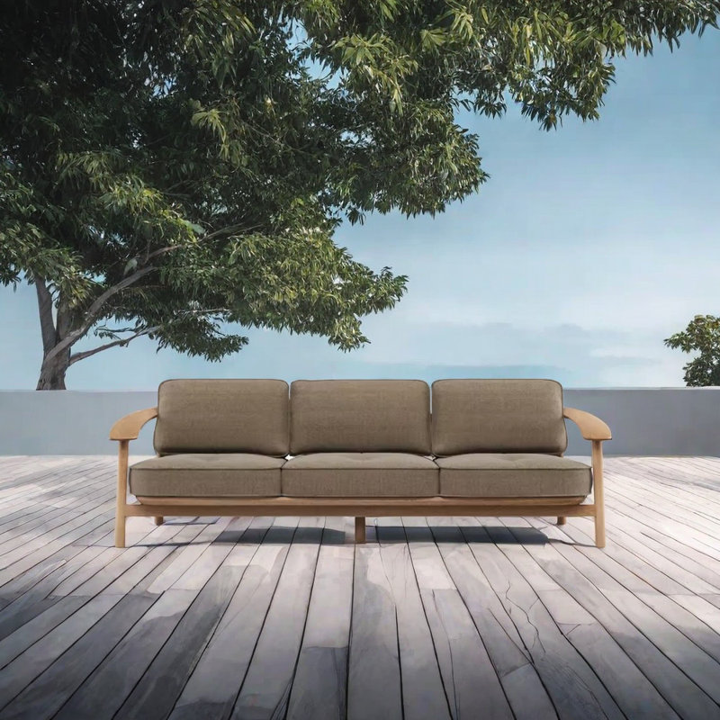 Outdoor Modern Simple Sponge Sofa 95.27'' Wide Rectangle Patio Sofa with Cushions, Brown, Light Brown