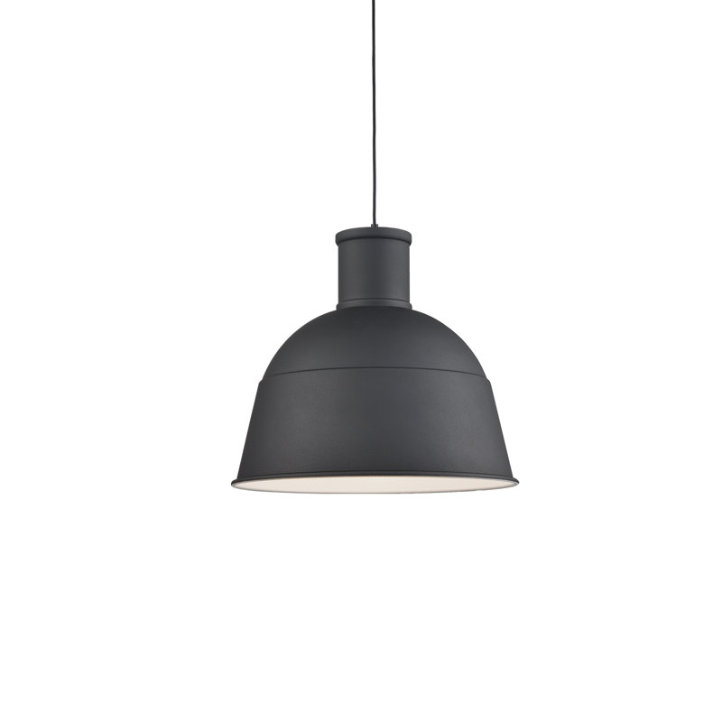 Black Aluminum Dome Pendant Light with Matte White Interior
