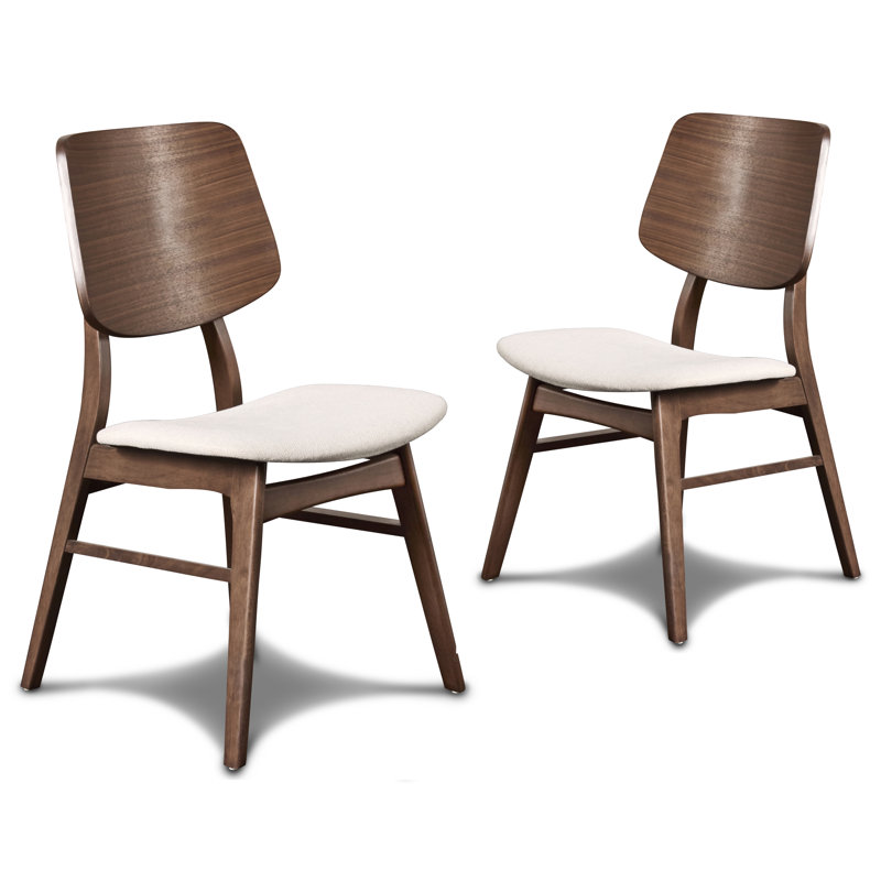 Lyan Solid Wood Dining Chair, Cream/Walnut