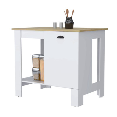 Kitchen Island With Single Door And Lower Open Shelf