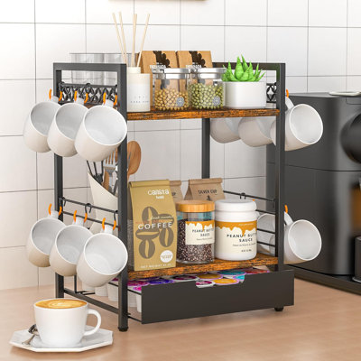 Coffee Bar Organizer Countertop, 2 Tier Mug Cup Holder Stand With 12 Hooks