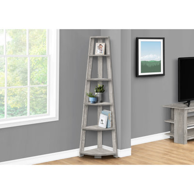 72"H 5 Tier Corner Bookcase, Grey, Living Room Decorative Item Stand