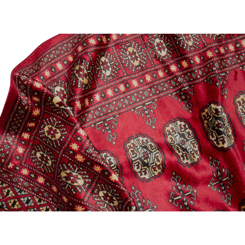 Tapis rouge / brun en laine noué à la main de conception unique 4 pi x 5 pi 4 po
