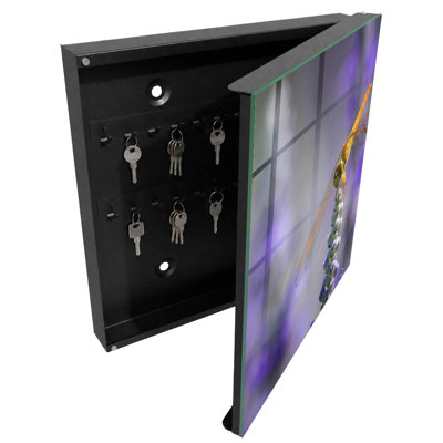 Key storage cabinet, Opens to the right, 30x30x5, White, A colorful dragonfly against a background of purple flowers, 