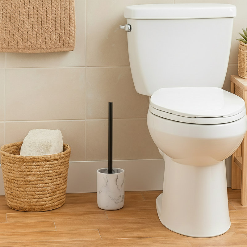Marble Toilet Brush and Holder Set, White