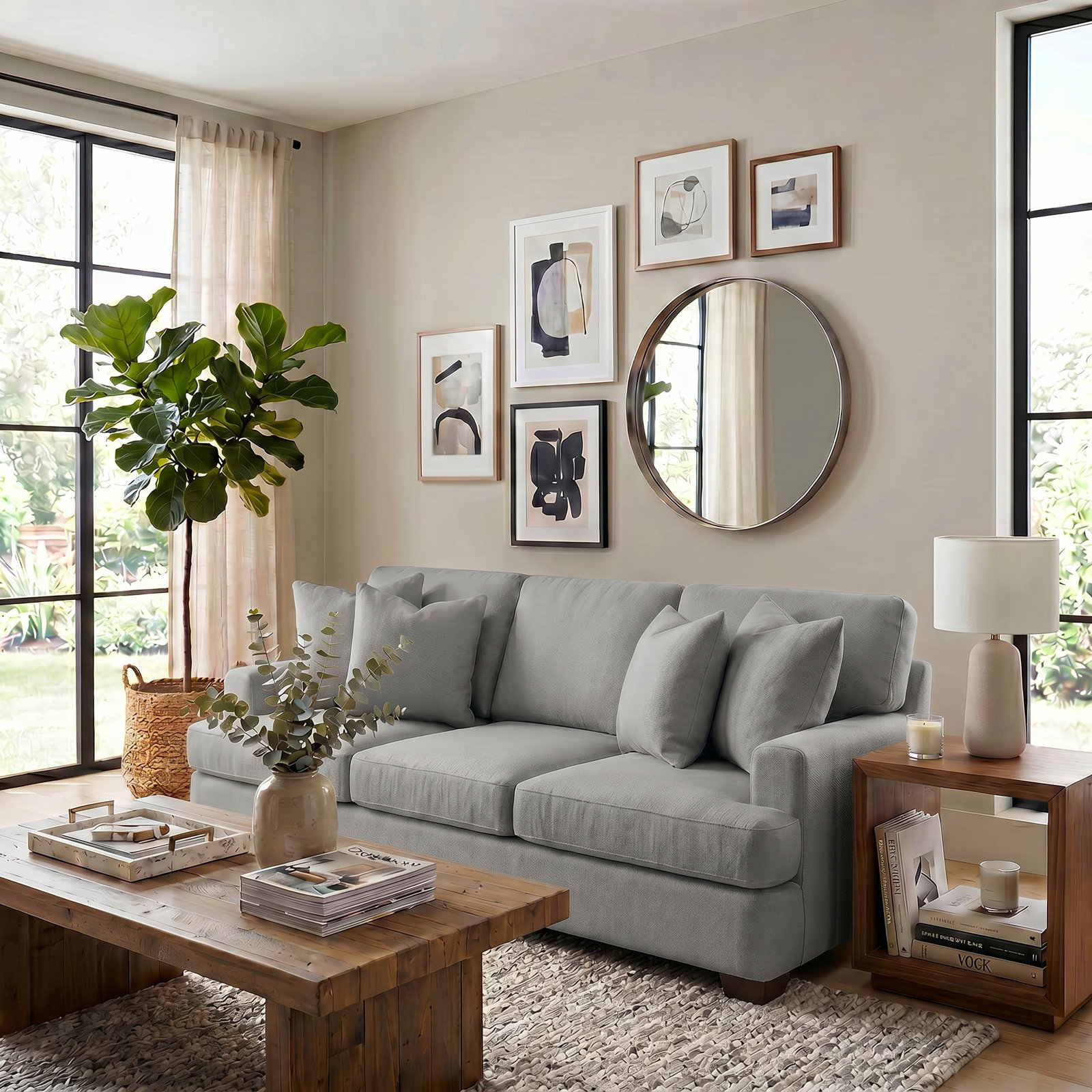 Emilio 90'' Upholstered Sofa, Bayou Light Gray Canvas