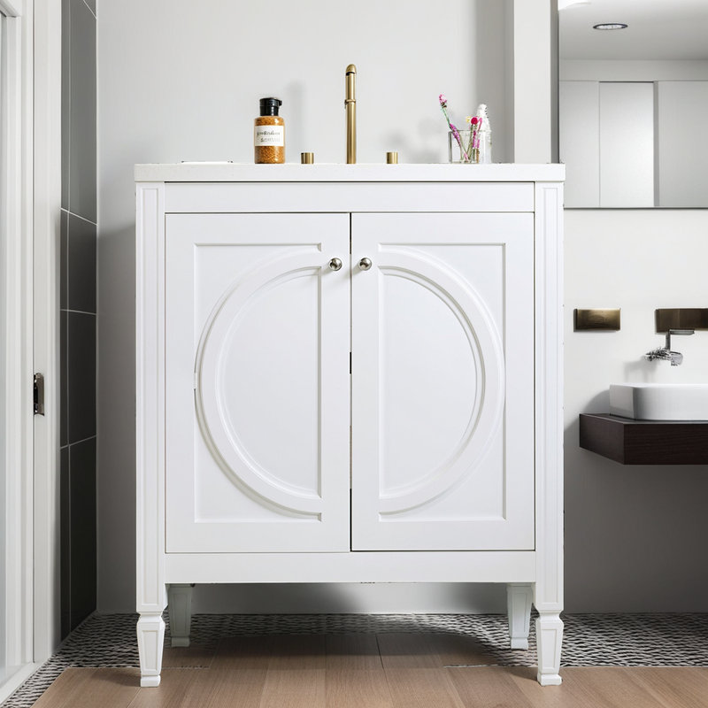 Meuble-lavabo de salle de bain de 30 po sans installation - Lavabo en céramique - Portes à fermeture en douceur - Compatible avec un robinet de 8 po?