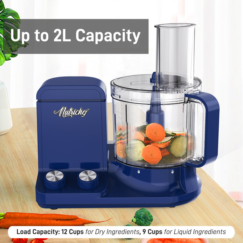 NutriChef 12-Cup Multifunction Food Processor, Blue