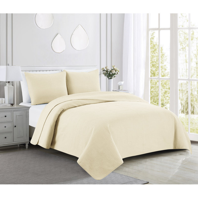 Sedna Modern & Contemporary Cotton Quilt, Ivory, Queen Quilt + 2 Queen  Shams