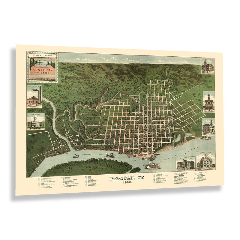«1889 Paducah Kentucky Map Wall Art» sur papier, H 24 po x l 36 po