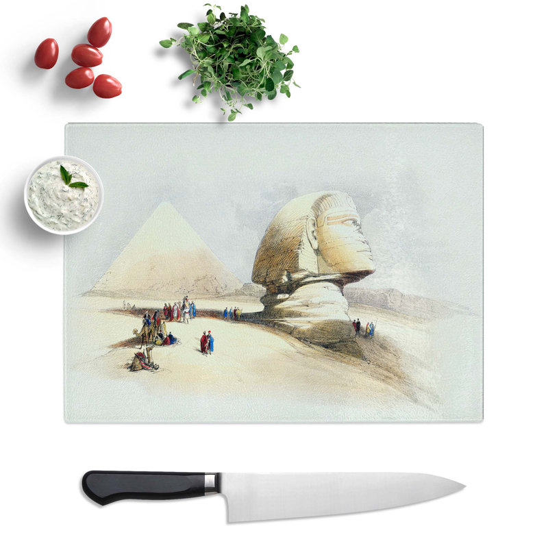 Tempered Glass Beside the Great Sphinx Pyramids of Giza by David Roberts Chopping Board, 39cm W x 28.5cm L