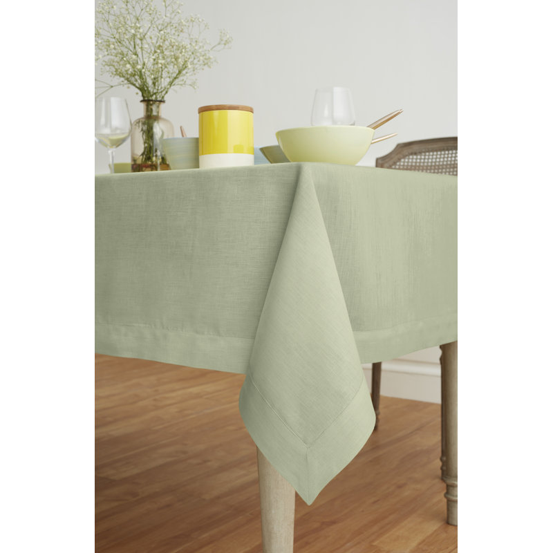 100% Pure Linen Tablecloth - Fete, Sage Green, 132" L x 60" W