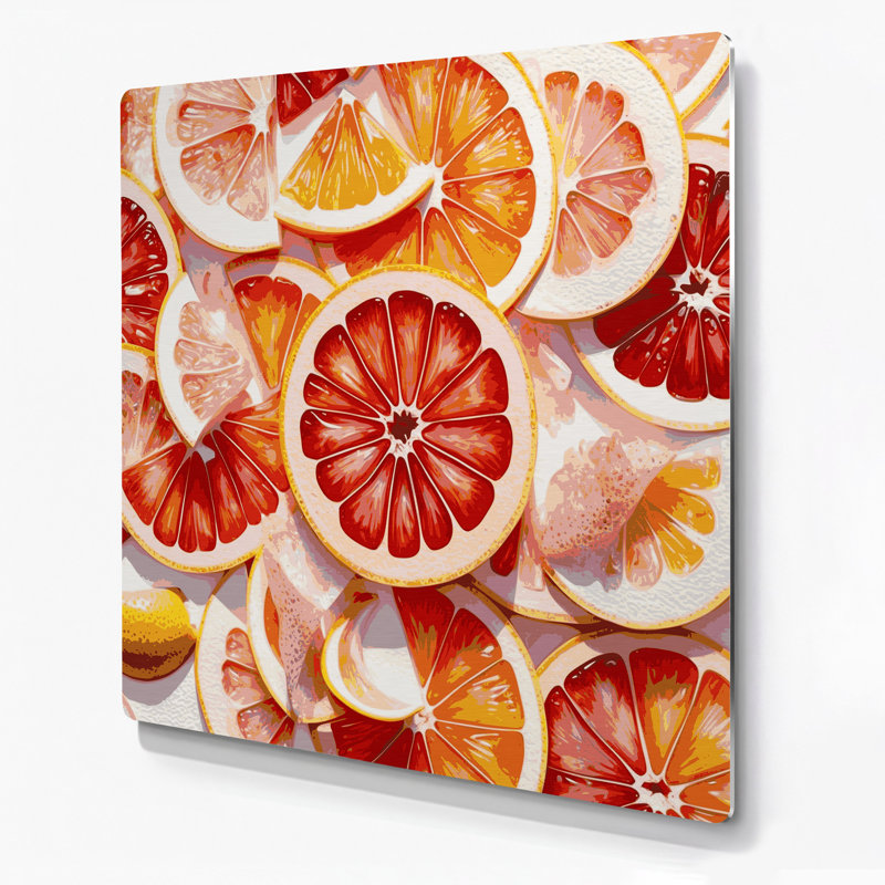 Fruit, pamplemousse, art mural en métal blanc rouge, H 12 po x l 12 po