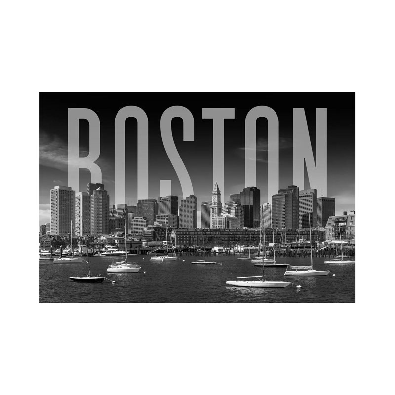 Skyline Of Boston Monochrome - Wrapped Canvas Print, 20.32 cm H x 30.48 cm W
