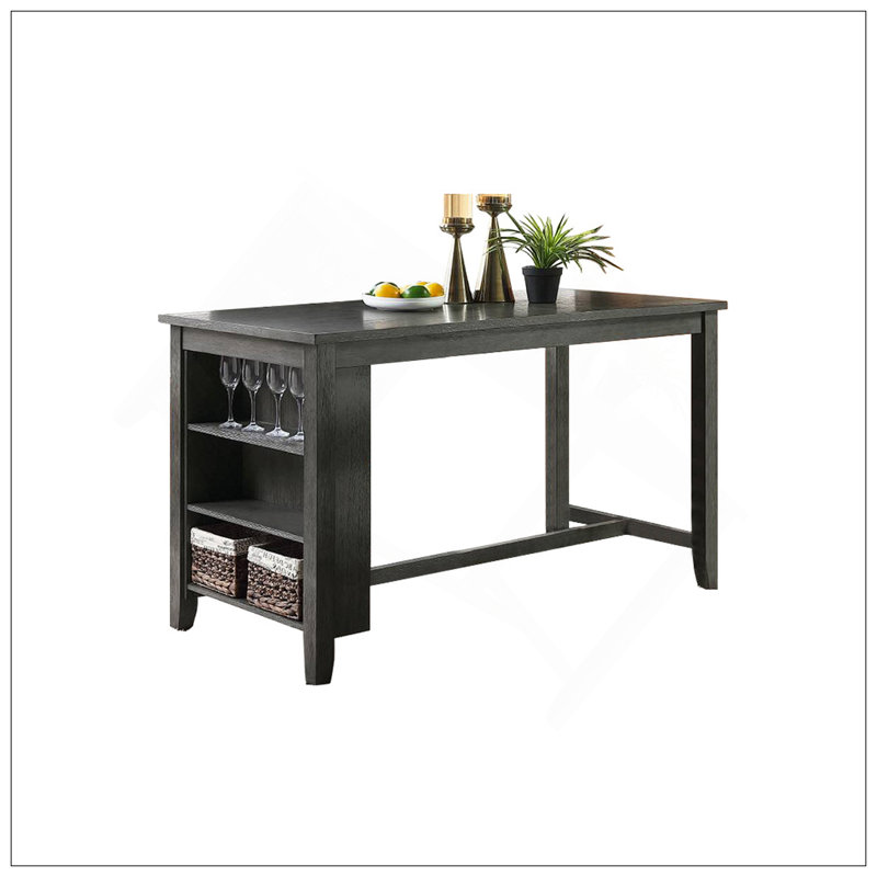 Rectangle Wooden Counter Height Dining Table With Storage In Black