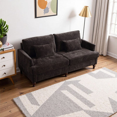 Canapé en chenille de style Mid-Century moderne en tissu - Canapé 2 places noir rembourré pour le salon, la chambre à coucher et les espaces confortables