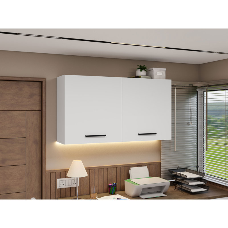 Armoire de rangement de bureau avec 2 portes Latitude Run® - Garde-manger pour fournitures de bureau, documents et dossiers - Blanc